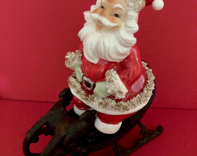 Lefton Vintage Christmas Santa and Cast Iron Sleigh MCM midcentury