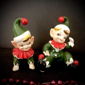 Norcrest Vintage Christmas Elves Pixies elf pixie MCM midcentury candy cane