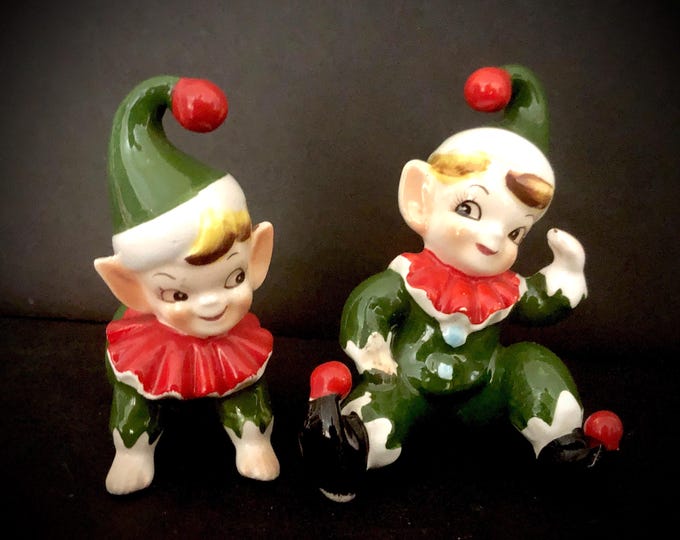 Norcrest Vintage Christmas Elves Pixies elf pixie MCM midcentury candy cane