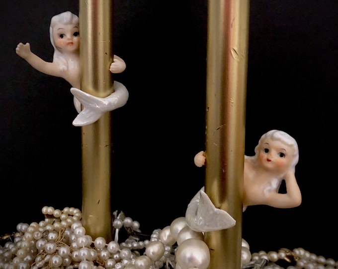 Vintage Mermaid Iridescent Candleclimbers Candlehuggers MCM midcentury