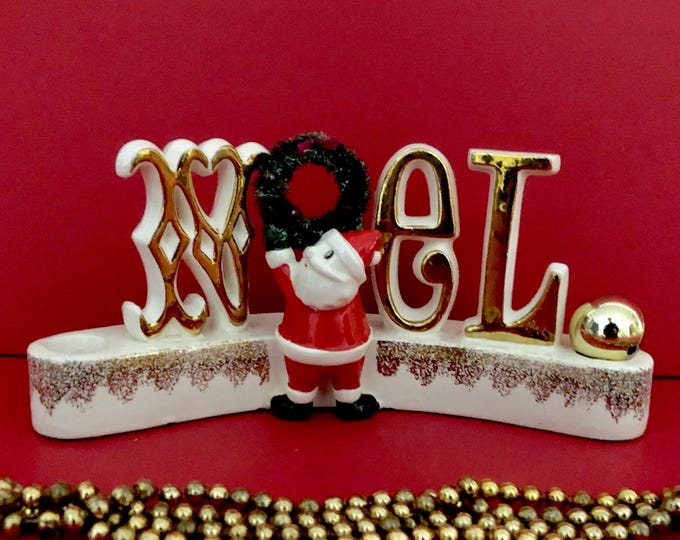 Holt Howard Vintage Christmas Santa with Bottlebrush Wreath Noel Candelabra MCM midcentury