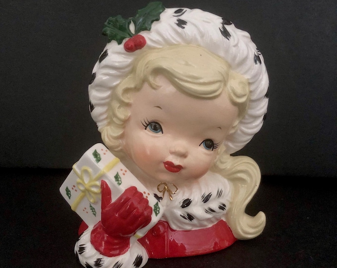 Napco Vintage Christmas Shopper Girl Head Vase Planter MCM midcentury