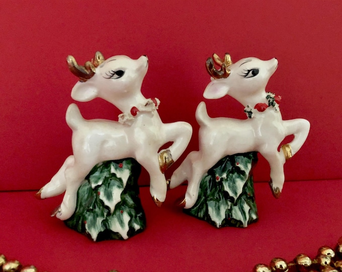 Lefton Vintage Christmas Elegant Reindeer Salt Pepper Shakers MCM midcentury deer