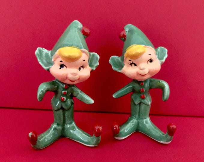 Holt Howard Vintage Christmas Holly Elf Pixie Card holders MCM midcentury