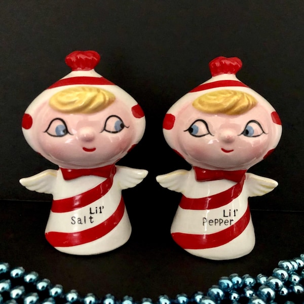 Mint Holt Howard Candycane Angel Lil Salt and Lil  Pepper Shakers vintage Christmas MCM midcentury atomic