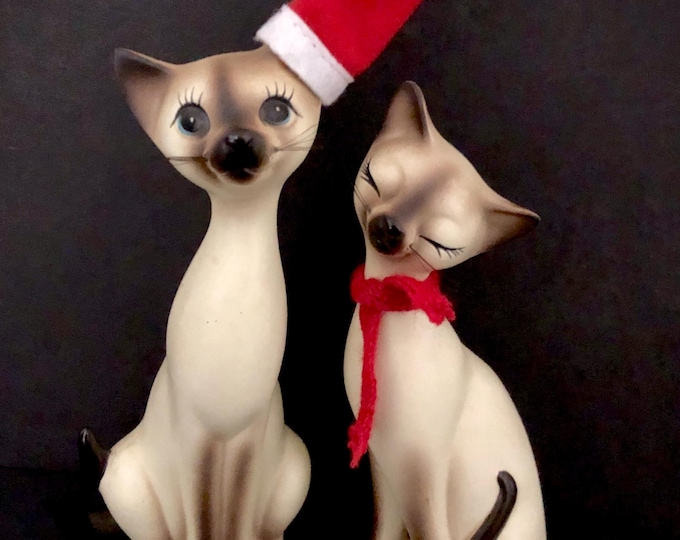 Norcrest Holiday Siamese Cat Couple Vintage Christmas MCM midcentury like Cozy Kitten
