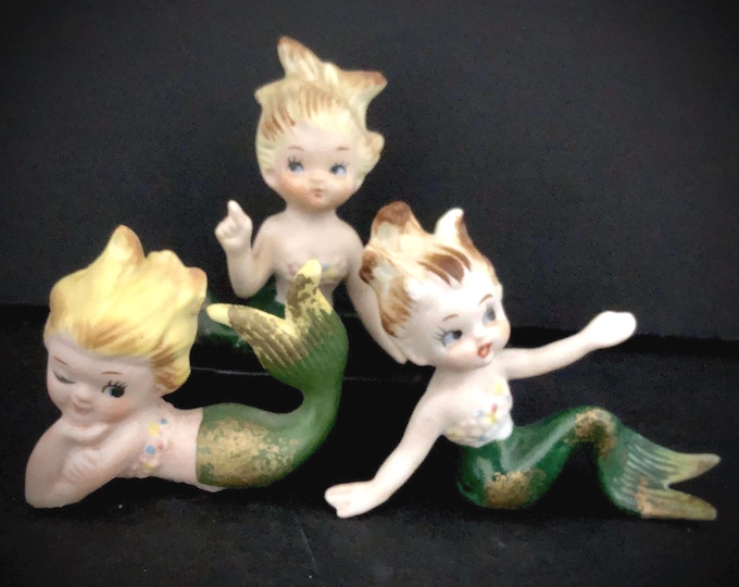 Bradley Vintage Wild Hair Mermaid Figurine Trio MCM midcentury