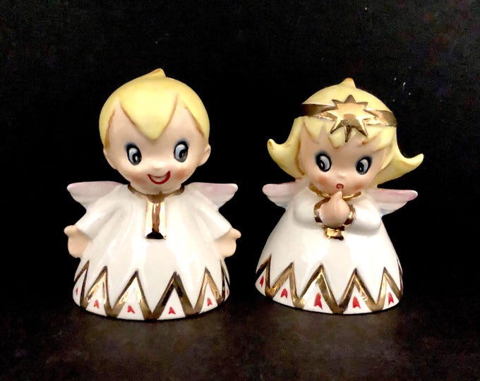 Lefton Vintage Christmas Contemporary Angels Salt and pepper MCM midcentury