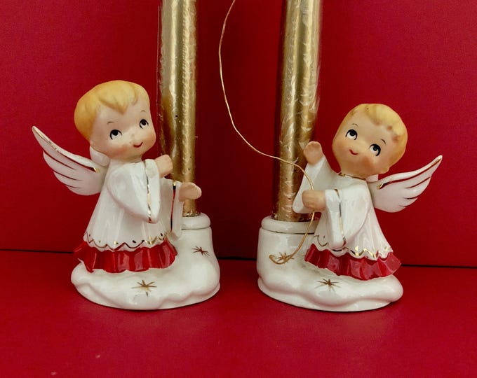 Holt Howard Vintage Christmas Choirboy Candleholders with one candle ring MCM midcentury