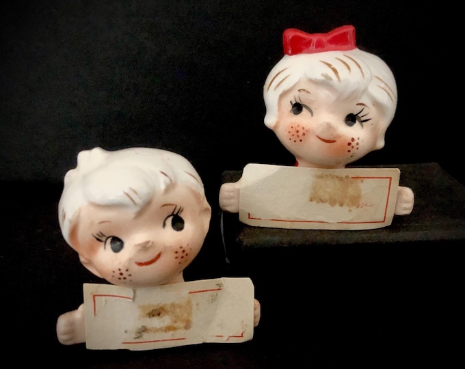 Holt Howard Boy and Girl Placecard Holder Set MCM midcentury pixie place card