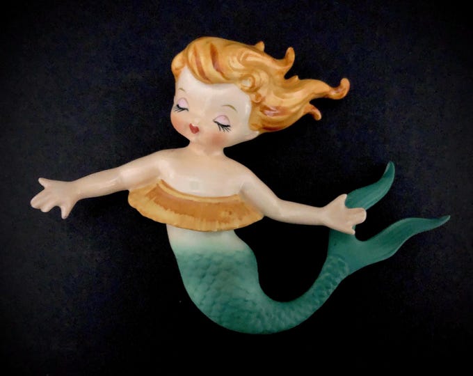 Mint Lefton Vintage Bandeau Blonde Mermaid Wall Plaque MCM midcentury