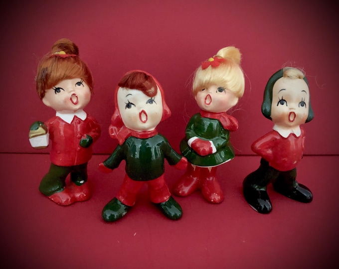 Napco Carolers with Hair Vintage Christmas MCM midcentury