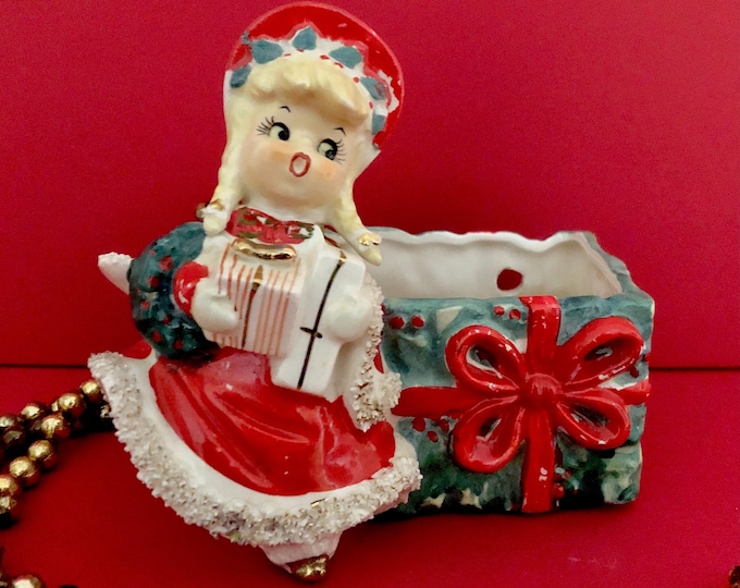 Lefton Bloomer Girl Vintage Christmas Planter MCM midcentury