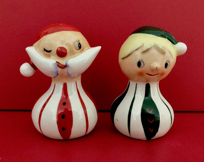 Kreiss Santa and Elf Vintage Christmas Salt and Pepper Set MCM midcentury