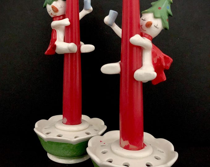 Holt Howard Drunk Snowmen Candleclimbers and Candleholders Vintage Christmas MCM midcentury