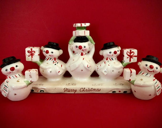 Holt Howard Jolly Snowmen Candelabra and Salt Pepper MCM midcentury snowman
