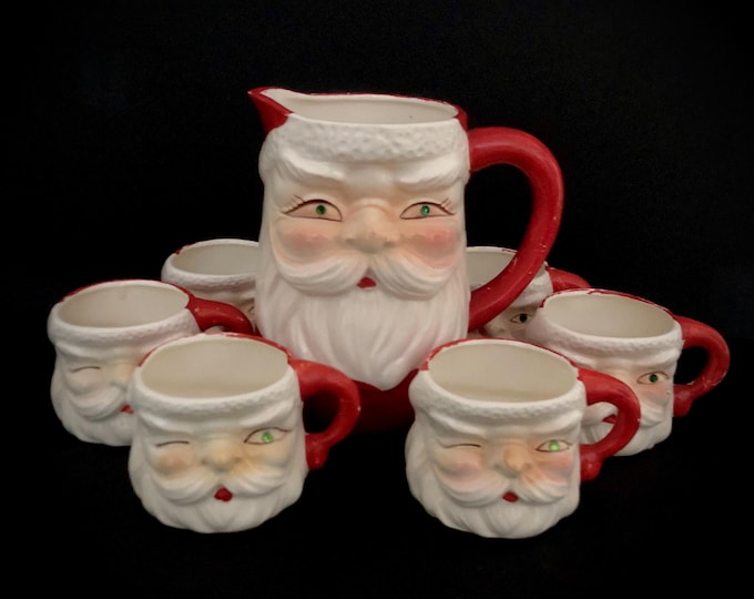 Vintage Antique Christmas Older Santa with a Twinkle in his eye and mugs MCM midcentury mug