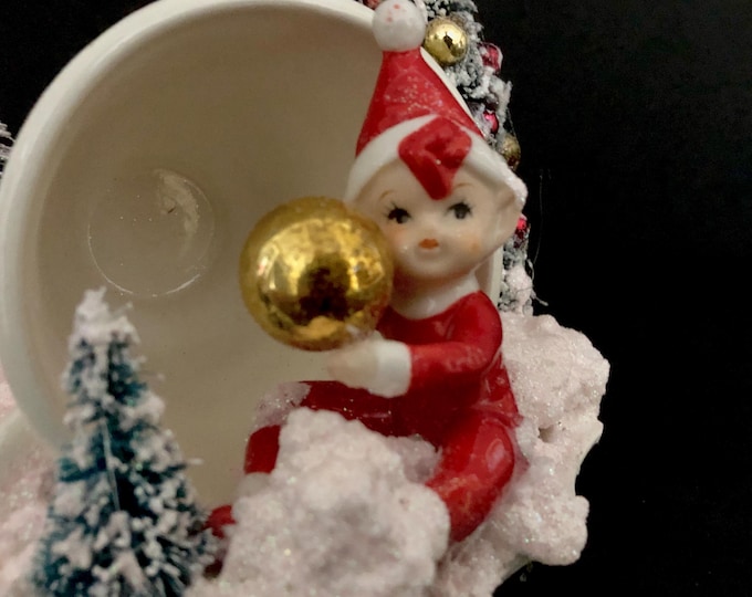 Lefton Santa Pixie Vintage Christmas Vignette in a teacup