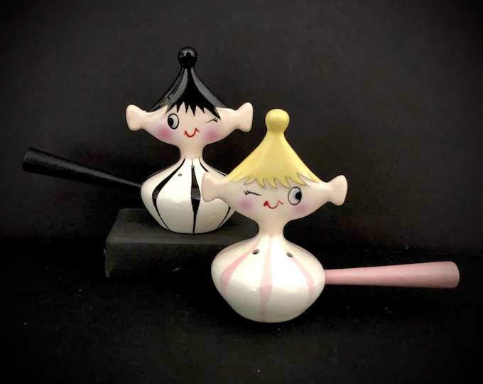 Holt Howard Handled Pixieware Salt and Pepper Shakers MCM midcentury vintage Christmas