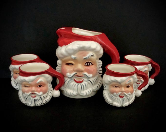 Napco Vintage Christmas Pirate Santa and mugs MCM midcentury mug