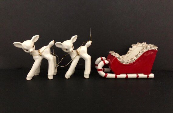 Mint Holt Howard Vintage Christmas Reindeer and Sleigh With