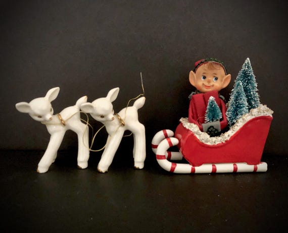 Mint Holt Howard Vintage Christmas Reindeer and Sleigh With
