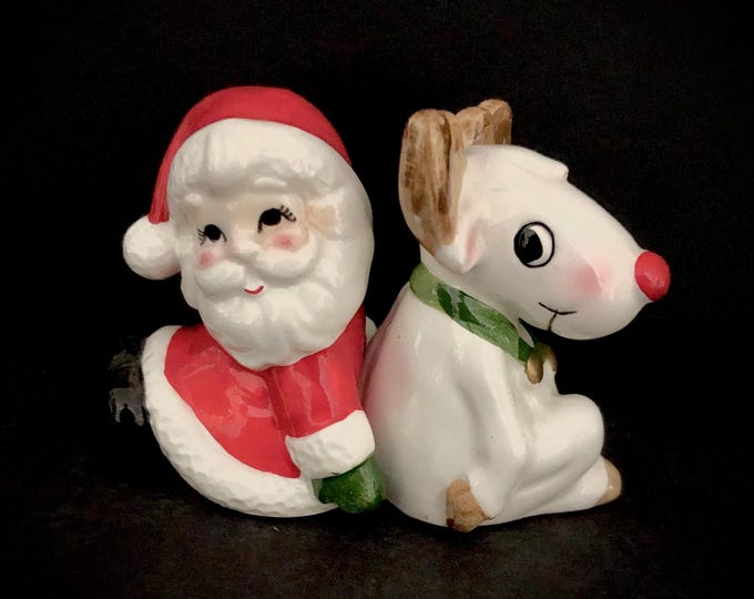 Norcrest Christmas Buddies Santa Reindeer Salt Pepper Shakers vintage MCM midcentury
