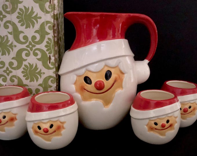 Holt Howard Vintage Christmas Cloud Santa Pitcher and Egg Nog mug set in original box mugs MCM midcentury