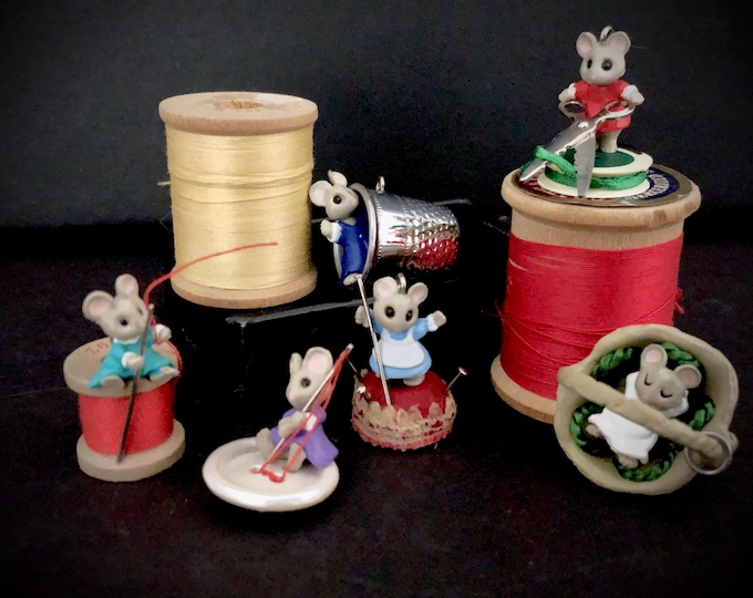 Vintage Christmas Miniature Mice Sew Sew Tiny by Hallmark 1992