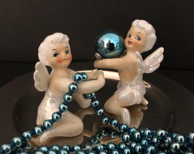 Vintage Christmas Angel Tinkerbell Iridescent Candleclimbers Candlehuggers MCM midcentury