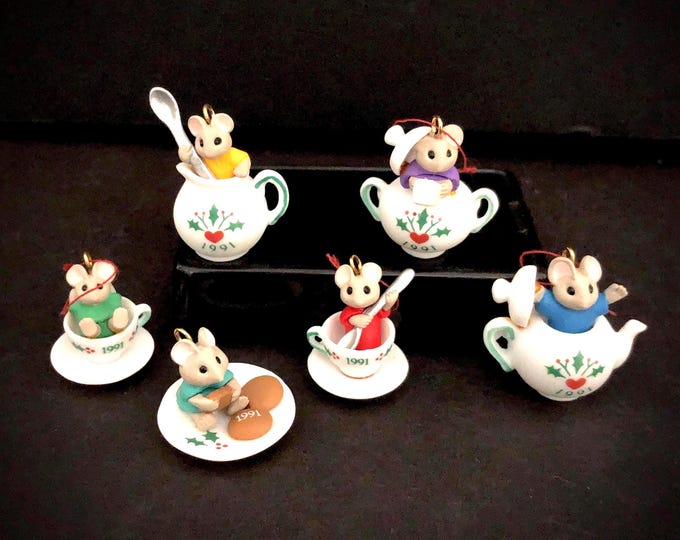 All 7 Sets Vintage Christmas Miniature Mice Tiny Treasures by Hallmark 1991 to 1997