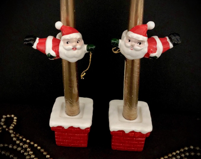Holt Howard Flying Santa Candle Rings and Lefton Chimney Candleholders Vintage Christmas MCM midcentury