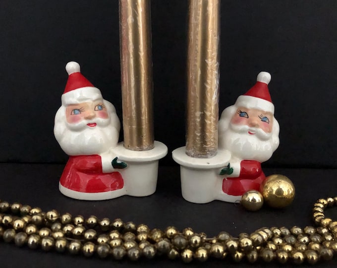 Holt Howard Blue Eyed Santa Candleholders MCM midcentury