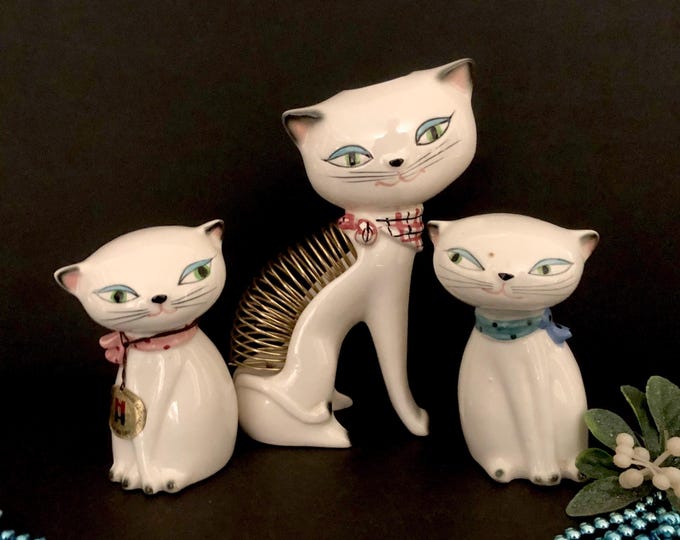 Holt Howard Cozy Kitten Vintage Letter Holder Caddy and Salt Pepper Set Christmas MCM midcentury