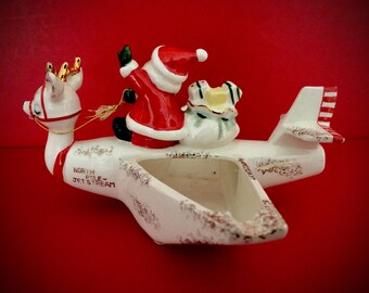 Holt Howard Vintage Santa Reindeer Airplane Ashtray MCM Midcentury