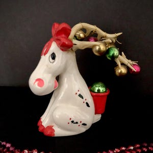 Holt Howard Vintage Christmas Chris Moose with ornaments in antlers Candleholder MCM midcentury reindeer