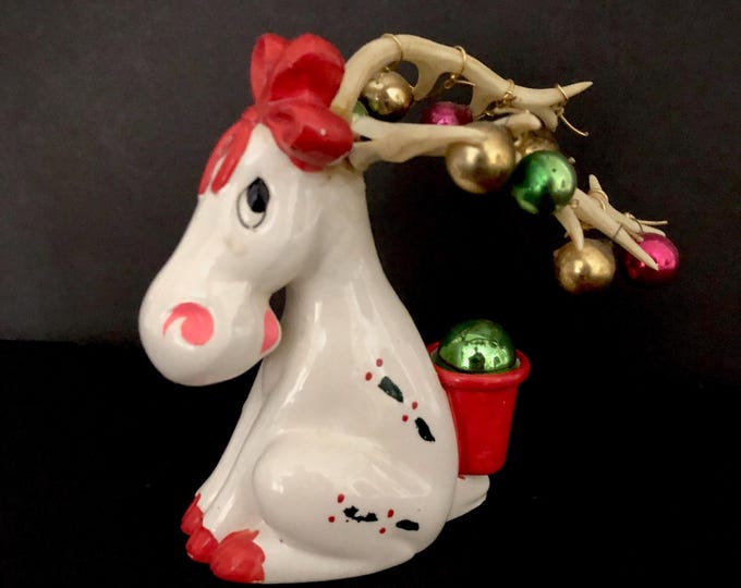 Holt Howard Vintage Christmas Chris Moose with ornaments in antlers Candleholder MCM midcentury reindeer