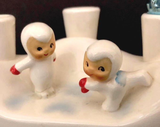 Holt Howard Snowbaby Skating Candelabra Candleholders MCM midcentury snowbabies