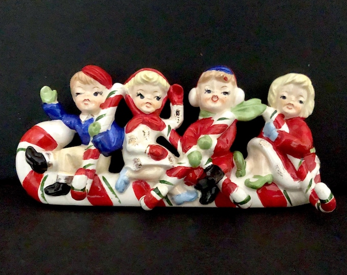 Vintage Christmas Santa Candycane Toboggan Stocking Hanger Wall Plaque may be Napco MCM midcentury