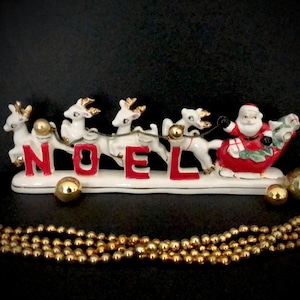 Vintage Weihnachten Schlitten und Rentier Noel Candelabra MCM Mitte des Jahrhunderts