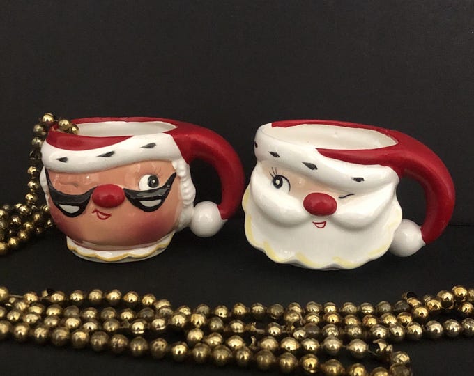 Mint Lego Santa and Mrs Claus Winking Mugs MCM midcentury vintage Christmas