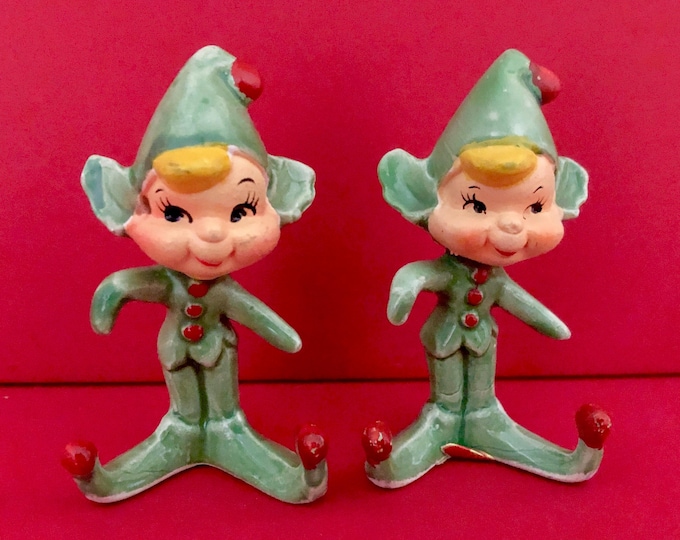 Holt Howard Vintage Christmas Holly Elf Pixie Card holders MCM midcentury