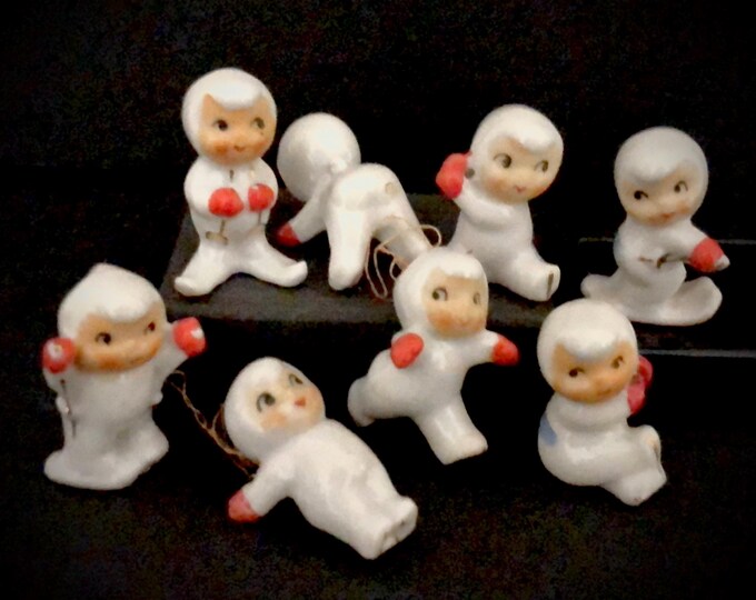 Holt Howard Snowbaby Miniature Ornament Set all 8 poses MCM midcentury snowbabies