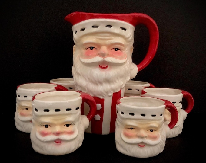 Vintage Christmas Uncle Sam Santa and mugs MCM midcentury mug
