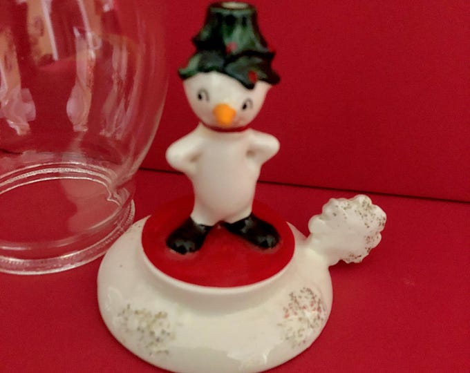 Holt Howard Snowman Hurricane Lamp Candleholder Vintage Christmas MCM midcentury