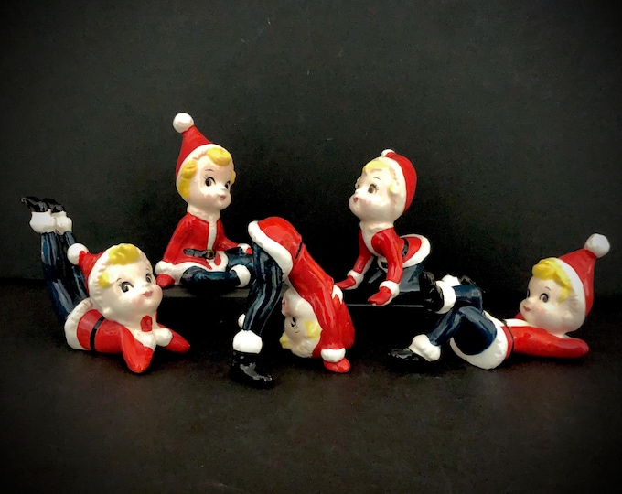 Vintage Christmas Tumbling Santa Girls  MCM midcentury