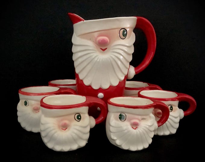 Holt Howard Vintage Christmas Merry Whiskers  Santa Pitcher and mug set mugs MCM midcentury