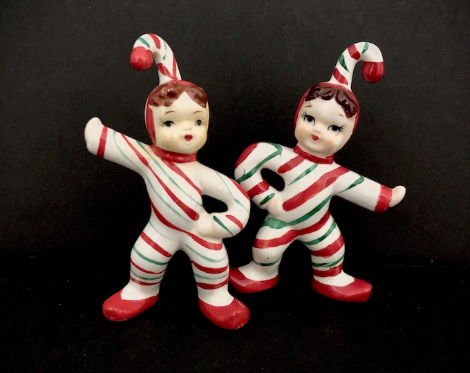Older Christmas Candycane Kids with candycane shaped arms vintage MCM midcentury candy cane