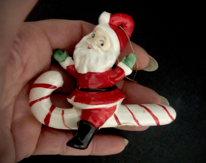 Holt Howard Santa Riding Candycane Ornament MCM midcentury