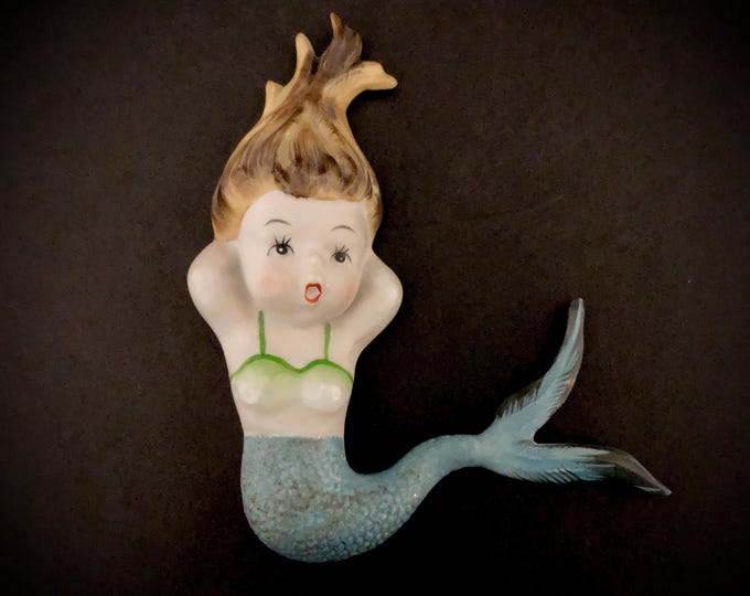 Mint Napco Vintage Floating Crazy Hair Mermaid Wall Plaque MCM midcentury